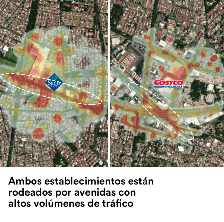Goemarketing: Análisis de tráfico alrededor de ambos establecimientos utilizando mapas de calor
