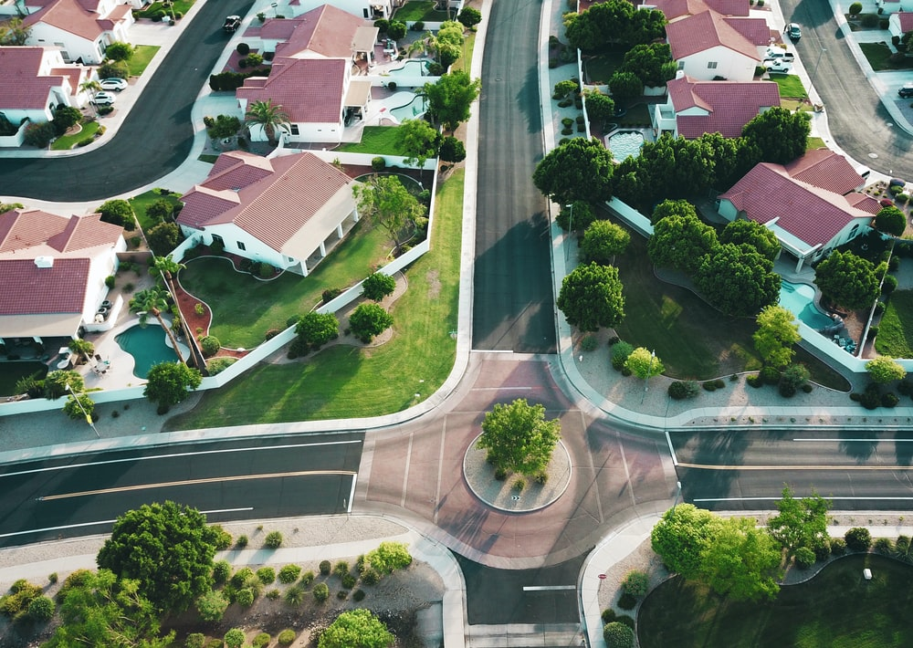 aerial view of a neighborhood. 
