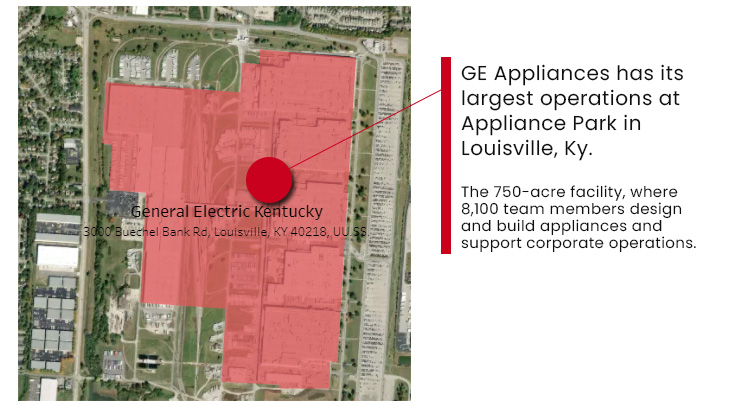 Geolocation Map of General Electric plant in Kentucky