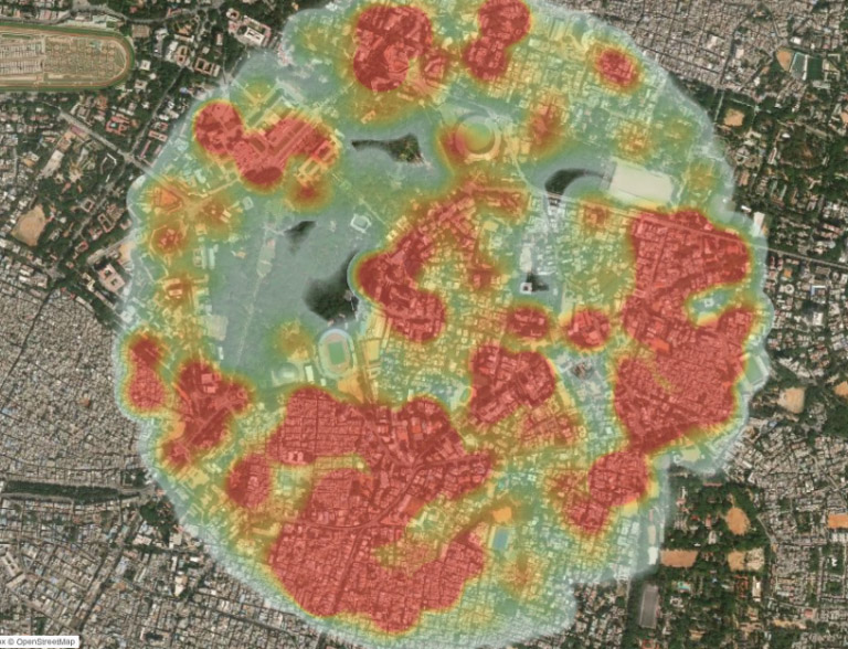 Ciry analysis using heat map to identify areas with high concentration of people